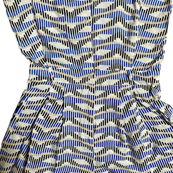 FRNCH Geometric Print Romper Size M | Blue Tan Abstract Summer One-Piece - Picture 4 of 11